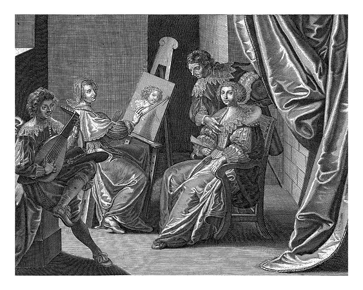 Pracownia malarska, malarz, modelka Gilles Rousselet, autor Jean Lis (1620-1686)